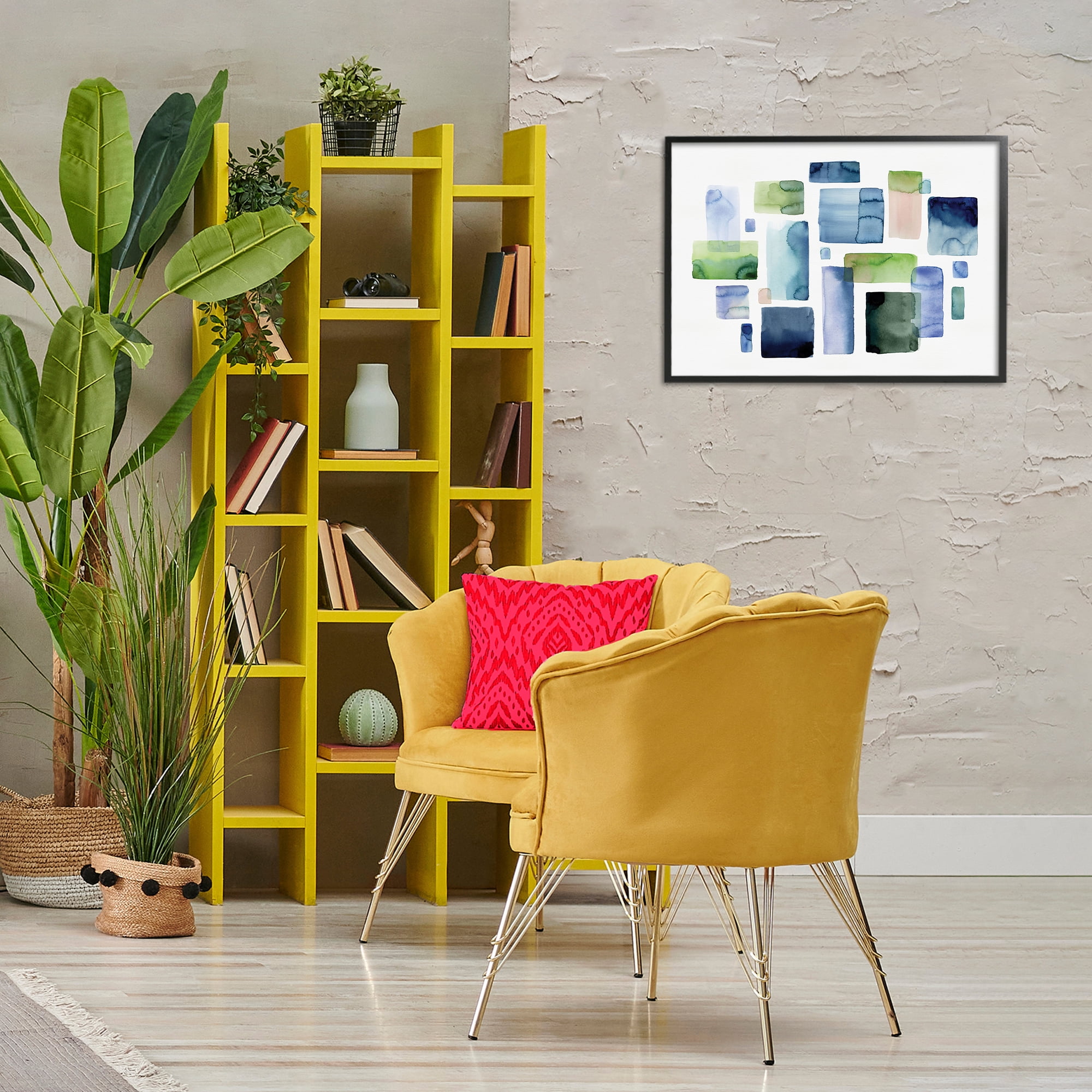 Stupell Industries Asymmetrical Watercolor Shapes Abstract Painting Black Framed Art Print Wall Art, 24 x 16