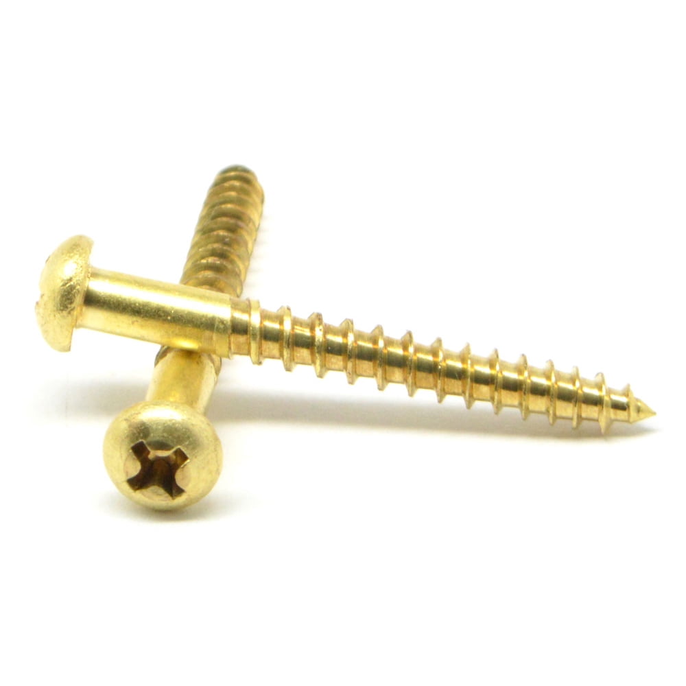 2 x 1/4" Wood Screw Phillips Round Head Brass Pk 100