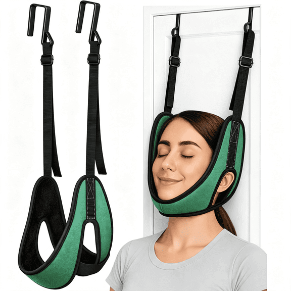 RAQOE Over-The-Door Cervical Neck Traction Device-Portable Adjustable Neck Stretcher for Spine Alignment&Posture Correction,Home Physical Therapy Kit,330 Lbs Support(Green)