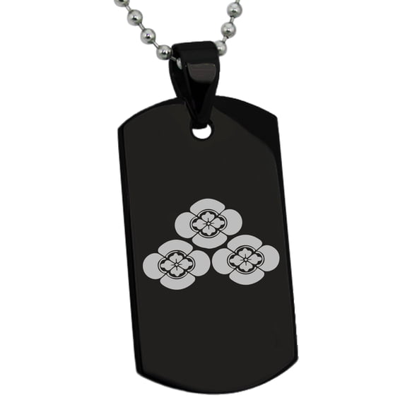 Stainless Steel Asakura Samurai Crest Engraved Dog Tag Pendant Necklace