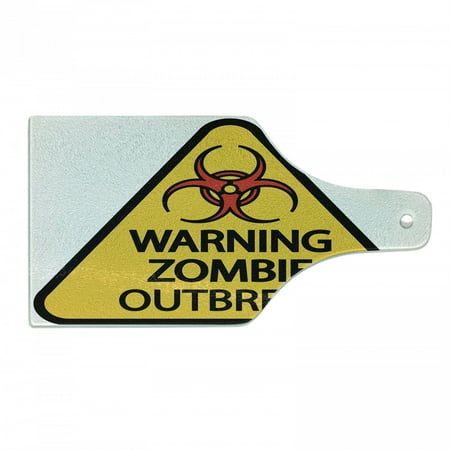 

Zombie Cutting Board Warning the Zombie Outbreak Sign Cemetery Infection Halloween Graphic Tempered Glass Cutting and Serving Board Wine Bottle Shape Earth Yellow Red Black by Ambesonne
