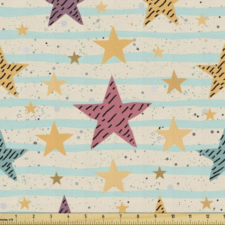 Stars Fabric by the Yard Hand Drawn Stars with Dotted Pastel Stripes...