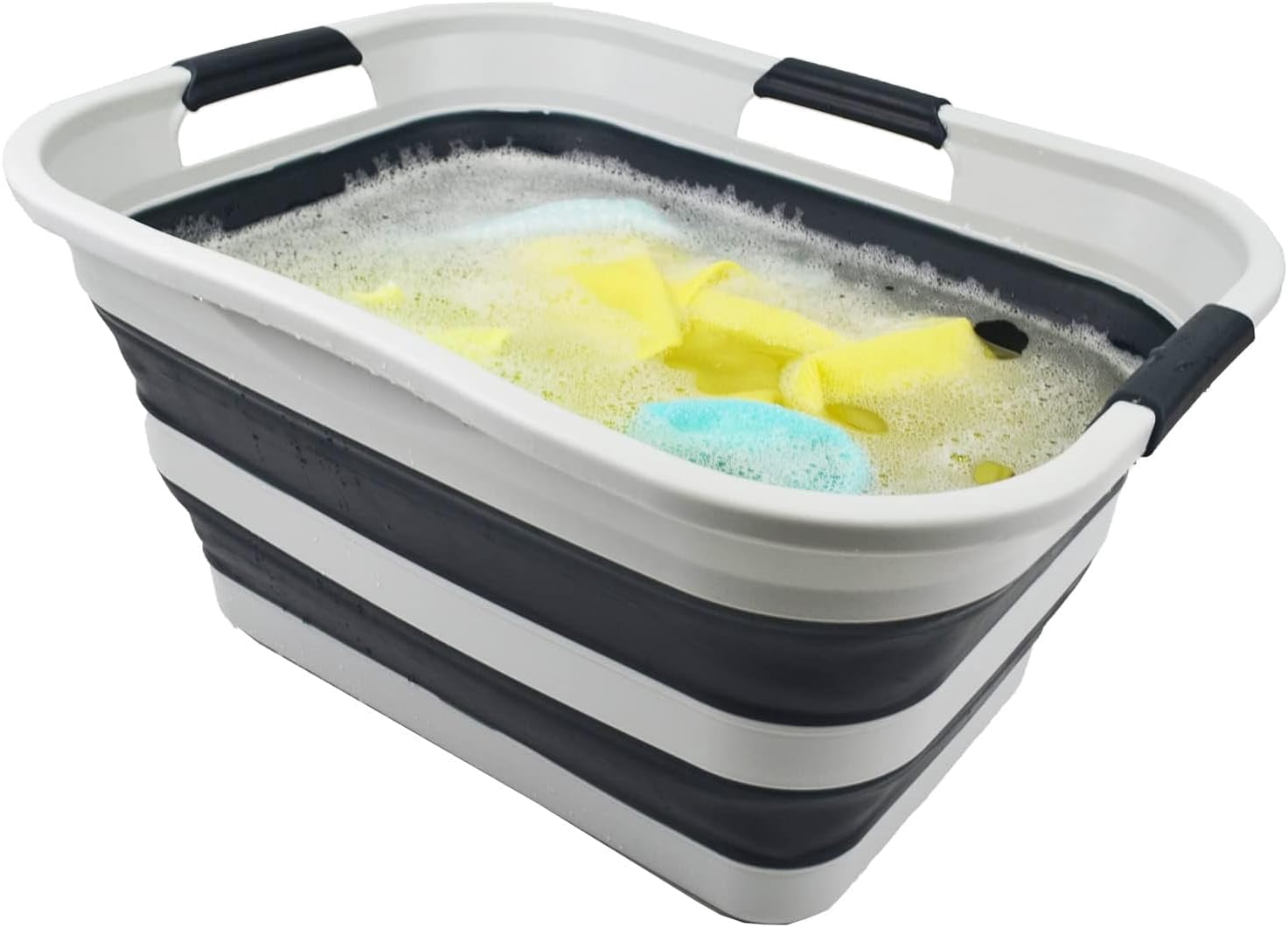 SAMMART 30L (8 gallons) Collapsible Plastic Laundry Washing Tub- Foldable Laundry Basket/Organizer-Portable Washing Tub/Container-Pop Up Saving Hamper-Water Capacity 24L(6.3 gallons)