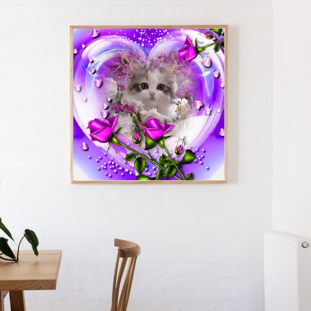 Cuadros Decorativos Mosaico diamante pintura 5D gato rosa diamante bordado dibujo Kit decoración del hogar Tmvgtek embutido en tela