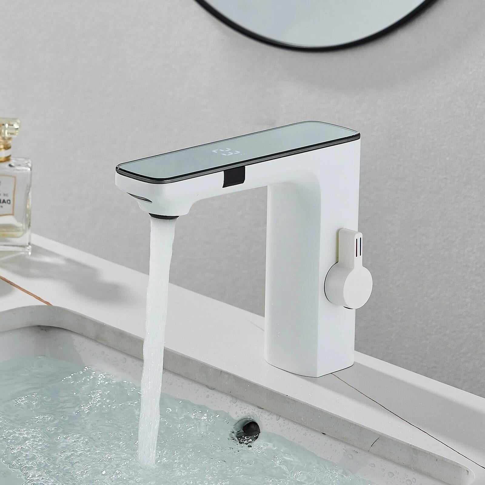 Touchless Bathroom Sink Faucet Automatic Motion Sensor Vanity Faucet Single Hole White&Chrome