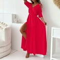 thumbnail image 4 of Fartey Off The Shoulder Dress for Women Fashion Elegan Deep V-Neck Evening Dresses Loose Flowy Side Split Swing Dress Solid Color Beach Vacation Maxi Sundress Red S, 4 of 9