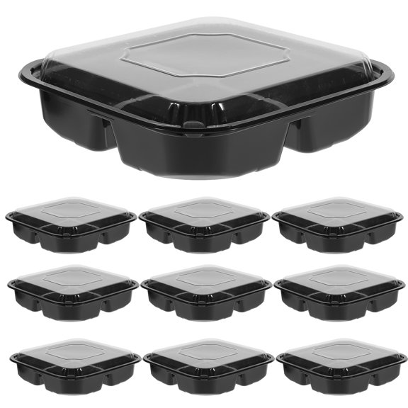 10 Pcs Disposable Fruit Box Food Case with Lid Take Cases Serving Plate Multi-grid Boxes