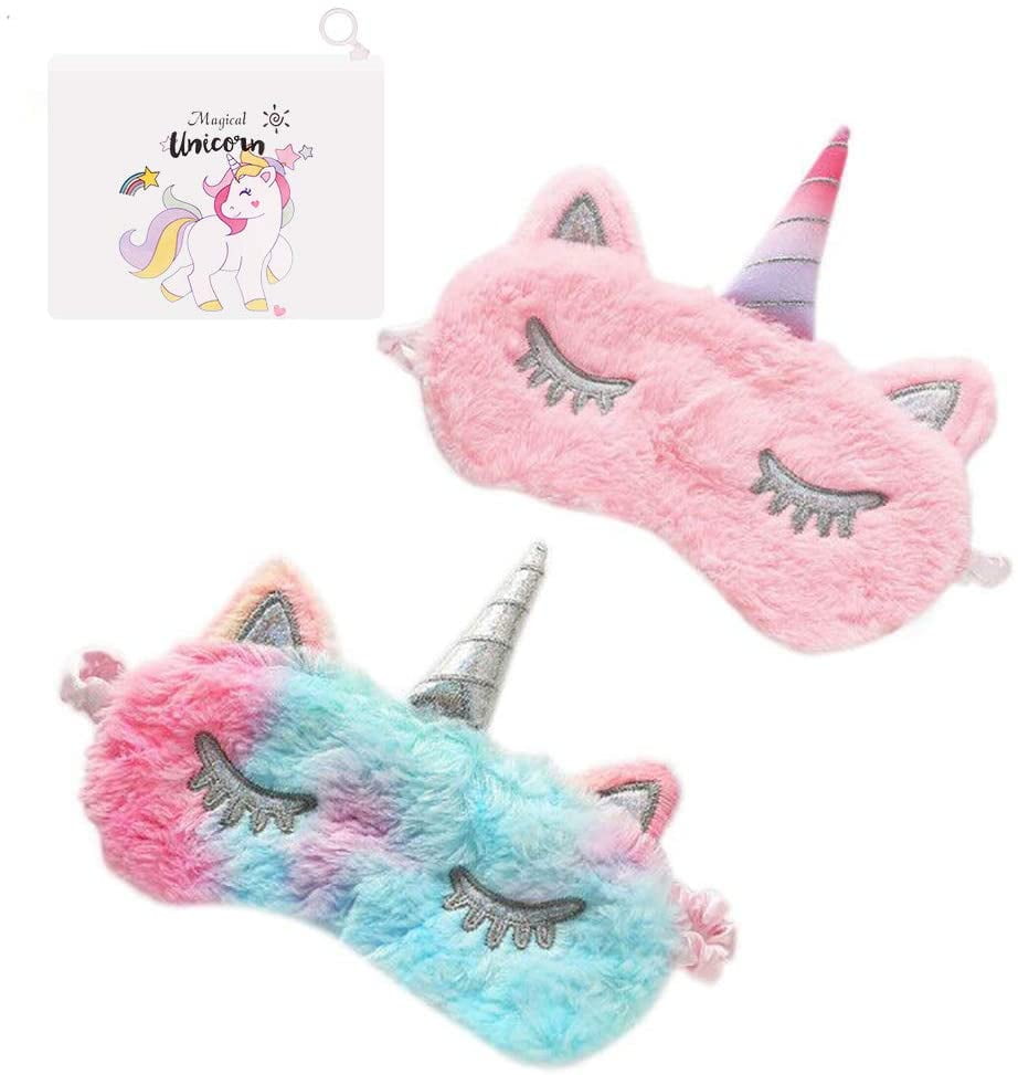 Unicorn Sleeping Mask, 2 Pack Girls Soft Plush Blindfold Mask, Cute Unicorn Kids Sleep Mask