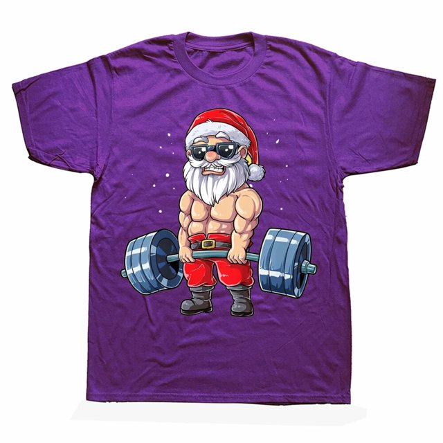 Camisetas divertidas de Papá Noel para levantamiento de pesas, gimnasio de Navidad, Deadlift, ropa informal de algodón con gráfico, camiseta de manga corta para regalos de cumpleaños