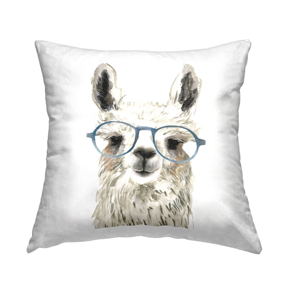 Stupell Industries Funny Llama Blue Glasses Square Decorative Printed Throw Pillow, 18 x 18,