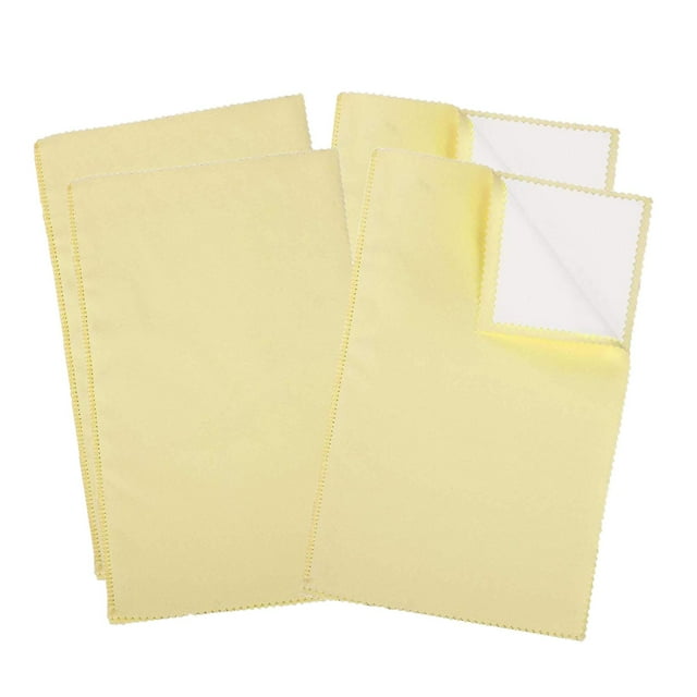4 paños de limpieza para joyas, multicapa, de doble cara y dos colores, de microfibra para todo tipo de joyería. Amarillo