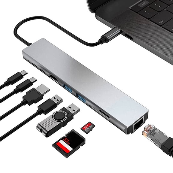 Fixdono 8 in 1 USB C Hub Multiport Adapter, USB C to HDMI-compatible, Ethernet, SD/TF, 87W PD, 2 USB 3.0
