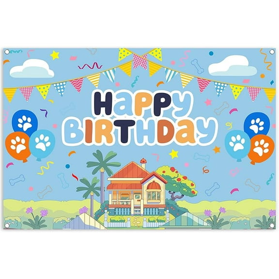 5x3ft Blue Dog Theme Backdrop Cartoon Photography Background Kids Boys Girls Birthday Party Decorations Photo Booth Banner Props