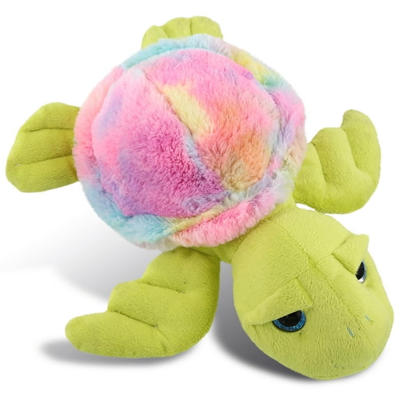 DolliBu Rainbow Green Sea Turtle Stuffed Animal – Soft Huggable Turtle Stuffed Toy, Adorable Playtime Ocean Plush Toy, Cute Cuddle Gifts, Super Soft Plush Doll Animal for Kids and Adults – 10 Inch