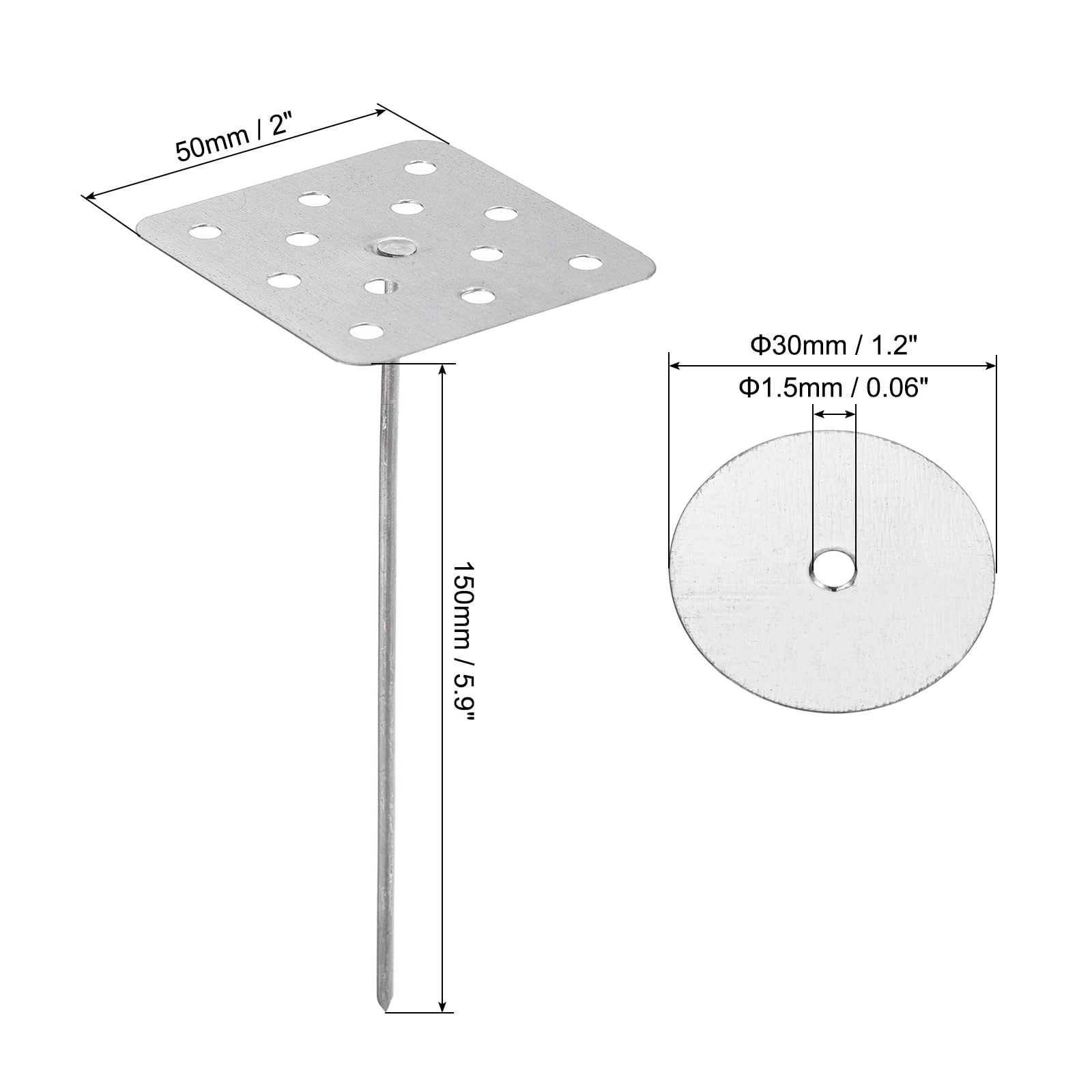 5.9 Inch Perforated Insulation Pins with Round Washers, 30 Pack Aluminum Insulating Nails for Fixing Foam Boards