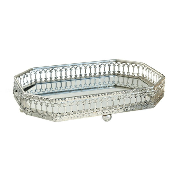 Bandeja de espejo de maquillaje cosmético de tocador, bandeja de baratija de joyería para tocador, baño, dormitorio, organizador de encimera Rectángulo S