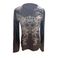 thumbnail image 5 of Women’s Heart Crown Printed Round Neck Long Sleeve Pullover T-shirt Vintage Print Crop Top, 5 of 8