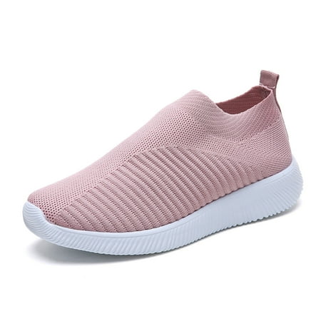 

Womens Sneakers Knitted Mesh Breathable Casual Shoes Walking Slip On Flat Shoes 41