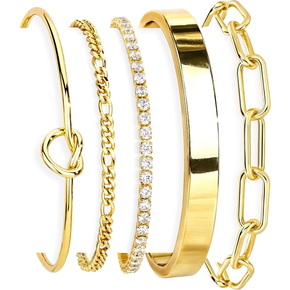Terandius Women’s 14K Gold Plated Bracelet Set, Stackable Gold Bangles & Trendy Chain Bracelets, Fashion Jewelry Gift