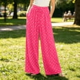 thumbnail image 2 of Womens Polka Dot Pants High Waist Pleated Wide Leg Summer Casual Flowy Lounge Trousers with Pockets for Travel,Hot Pink,M, 2 of 6