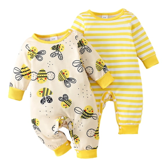 Ulanda Newborn Baby Girl Clothes Fall Winter Outfits Infant Jumpsuit Letter Print Romper Coming Home Outfit 2Pcs Set (Yellow, 6-9 Months)