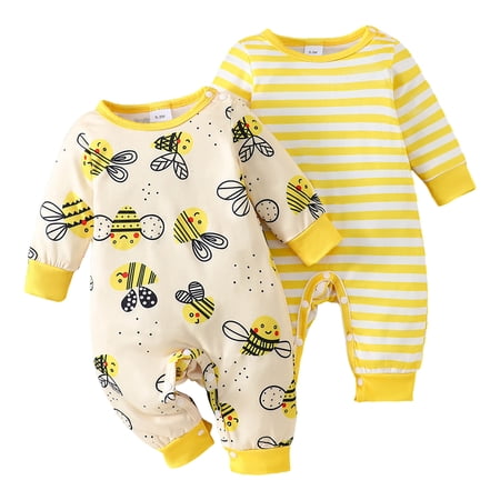 Quealent Newborn Baby Girl Clothes Fall Winter Outfits Infant Jumpsuit Letter Print Romper Coming Home Outfit 2Pcs Set (Yellow 12-18 Months)