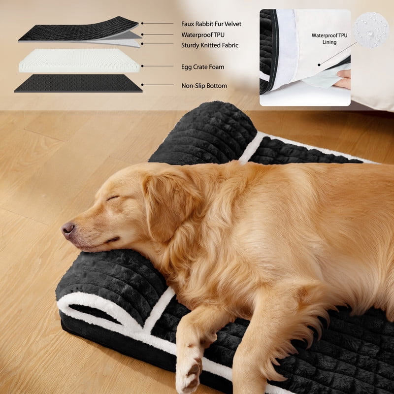 Exclusivo Mezcla Orthopedic Dog Bed with Head Pillow for Extra Large Dogs, Removable and Machine-Washable Cover, 56"X40", Black
