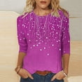 thumbnail image 2 of JURANMO Women's Casual 3/4 Sleeve T-Shirts Round Neck Cute Tunic Tops Fashion Floral Print Blouses Casual Business Work Tees Top Back to College Sale Purple XXL, 2 of 7