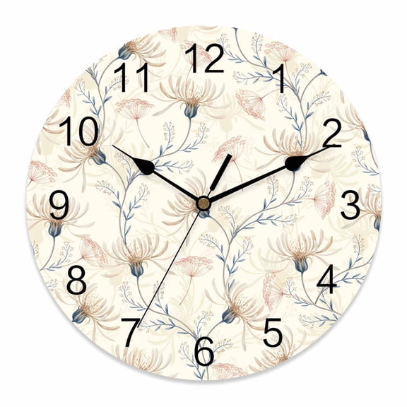 Wall Clock Yellow Flower Clocks PVC Silent Non-Ticking Battery Operated Decorative Floral Leaves Branch Round Clock for Home Living Room Kitchen Bedroom Office School Wall Decor 10 Inch