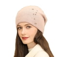 thumbnail image 2 of Women's Fashion Double Layer Knit Pullover Cap, Thermal Lined Slouchy Beanie for Winter, Windproof Cold Weather Hat for Travel Outdoor and Daily Wear - Pink, 2 of 3