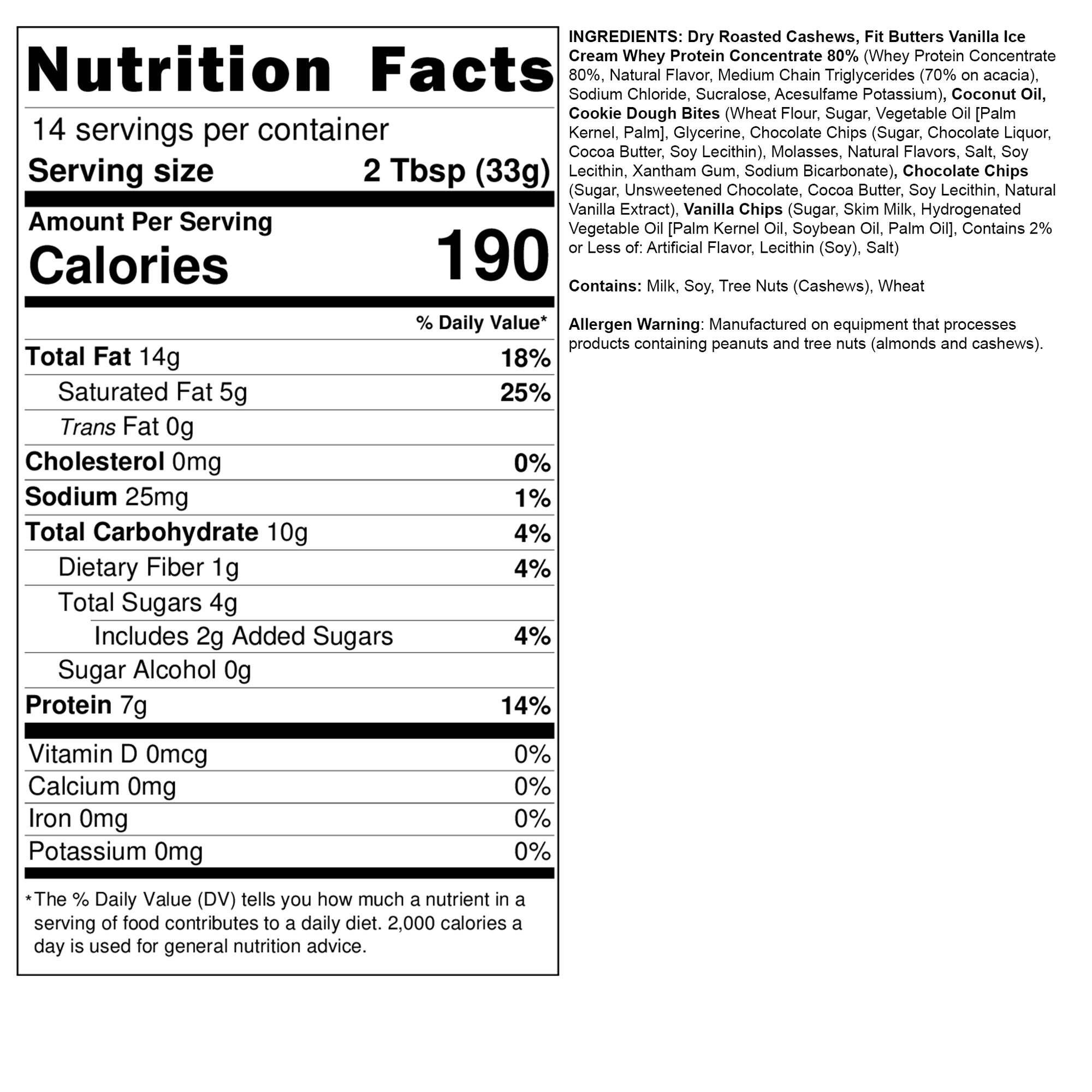 (6 pack) Fit Butters Chocolate Chip Cookie Dough Cashew Butter, 16 oz