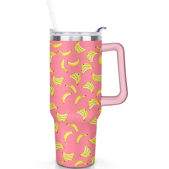40 oz Banana Tumbler with Handle Flip Straw Lid Travel 40oz Banana Tumblers with Lids Straws Vacuum Insulated Leak Proof Stainless Steel Cup Mug Gifts for Men Women Him Her