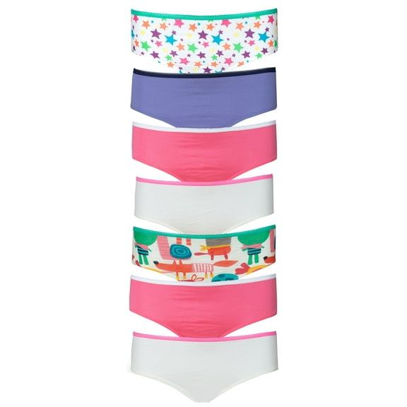 Girl's Elastic Waist Lace Trim 100% Cotton Panties Briefs, 7 Pack Assorted Colors and Styles