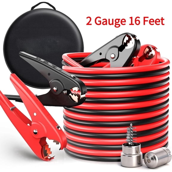 2 Gauge 16 Feet Jumper Cables with Carry Bag, Heavy Duty Automotive Booster Cables for Car, SUV & Truck Battery Jump Starting