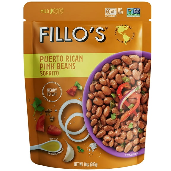 FILLO'S Puerto Rican Pink Beans Mild Spice - Single Pouch, 10 oz