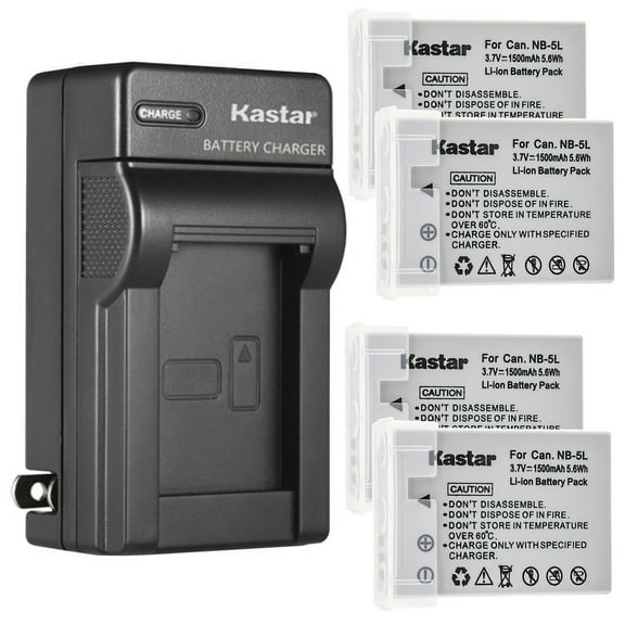 Kastar 4-Pack Battery and AC Wall Charger Replacement for Canon NB-5L NB5L, NB-5LH NB5LH, 1135B001 Battery, canon CB-2LX CB-2LXE Charger, Canon Digital IXUS 850 IS, Digital IXUS 860 IS Cameras
