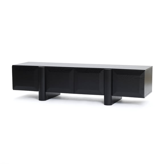 LuxenHome 63" Modern Black TV Stand for TVs up to 68", Matte Black Media Console with 4 Push-to-Open Doors, Low Profile Entertainment Center