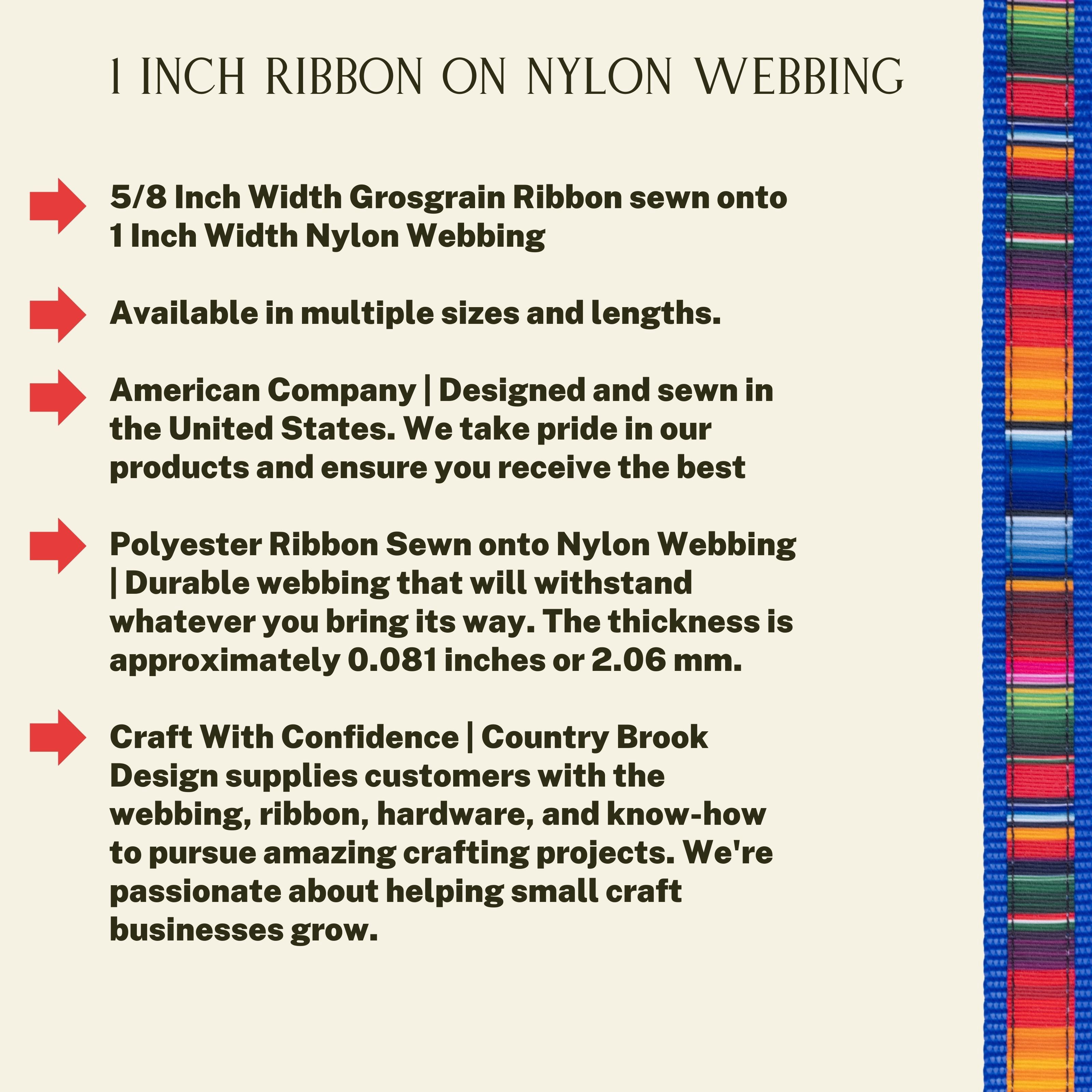 Country Brook Design® 5/8 inch Serape Ribbon on 1 inch Bright Royal Blue Nylon Webbing, 20 Yards
