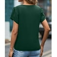 thumbnail image 5 of Slatcetga Women Summer Top Casual Petal Sleeve Short Sleeve V Neck Lace Splicing Neck Shirt Top Dark Green S, 5 of 7
