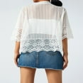 thumbnail image 3 of Blouse Boléro Transparente pour Femmes, Cardigan à Manches Courtes en Dentelle Patchwork Couleur Unie, 3 of 6
