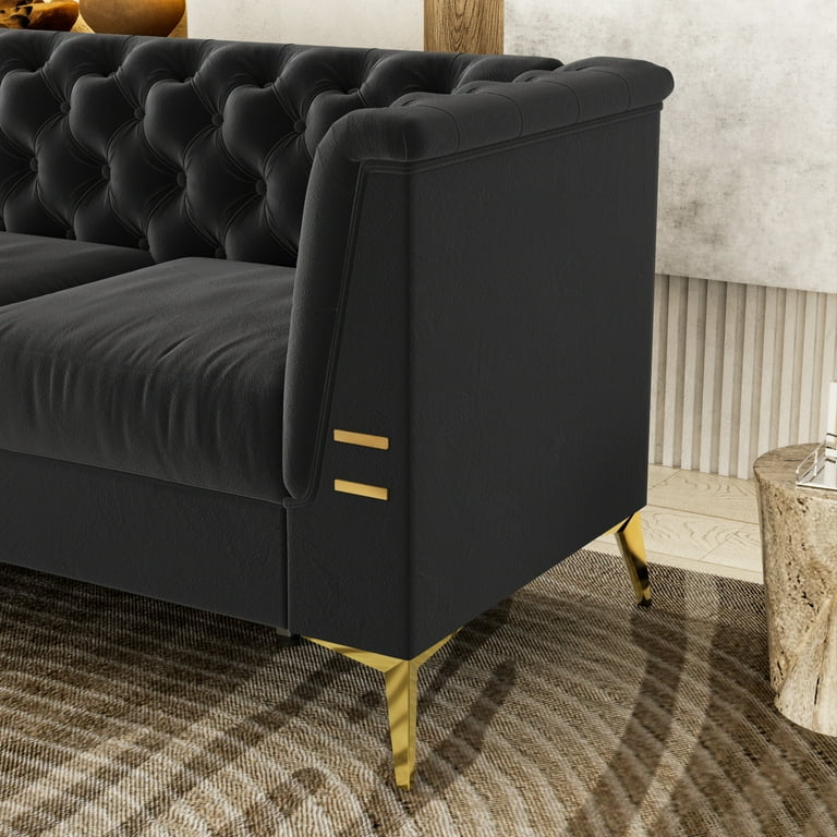 Vintage light gold crushed velvet upholstered sofa