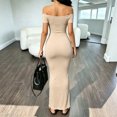 thumbnail image 5 of QUNYINEY Summer Dresses for Women 2026 Off The Shoulder Satin Long Short Sleeve Bodycon Dress Solid Ruched Slim Fit Casual Dresses, 5 of 5