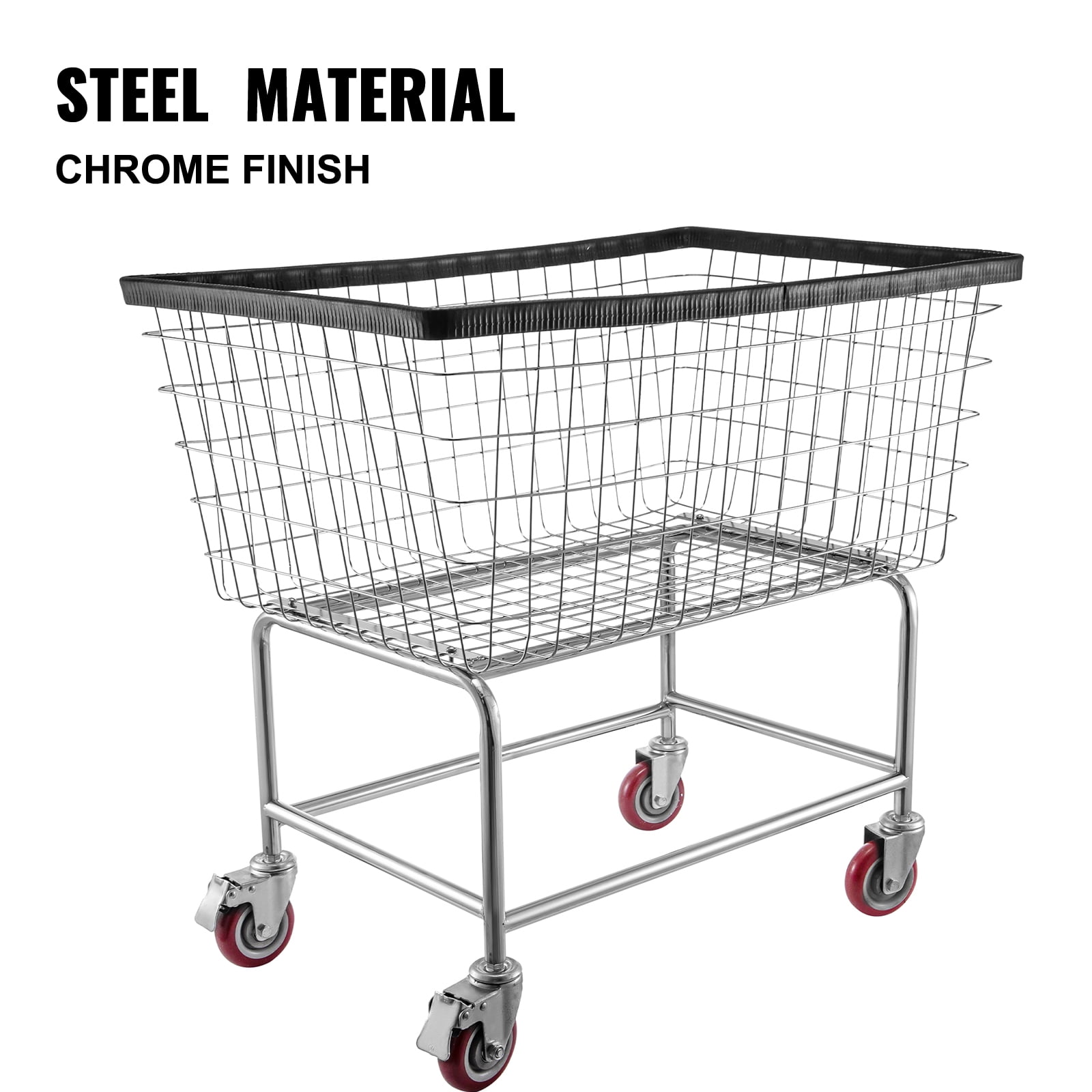 KFFKFF Rolling Laundry Cart, 4.5 Bushel Capacity, 35''x15.7''x22'' Industrial Wire Laundry Hamper on Wheels, Steel Construction with Chrome Coating, 5'' Wheel Casters, Wire Hamper Cart for Laundry