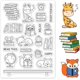 thumbnail image 1 of Sellos transparentes con diseños de animales: jirafa, gato, zorro, ratón, libros, globo terráqueo y reloj., 1 of 5