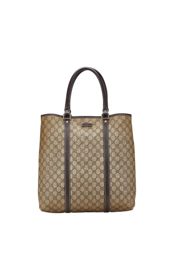 Pre-Owned Gucci GG Supreme Tote Bag Shoulder 223668 Beige Brown Leather Women's GUCCI