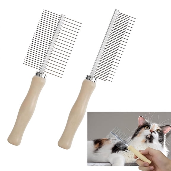 Wanfoou 2-Pack Stainless Steel Pet Grooming Comb – Double-Sided Detangling Brush for Dogs And Cats, Removes Fleas, Tangles And Loose Hair