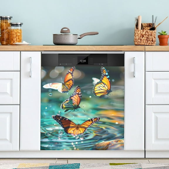 Butterflies Fly on Clear Water Dishwasher Magnet Cover Magnetic Fridge Door Cover Home Kitchen Decor 23"x 26"