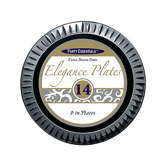 1 - Party Essentials 9" Elegance Luncheon Plates- Black 14 Ct.