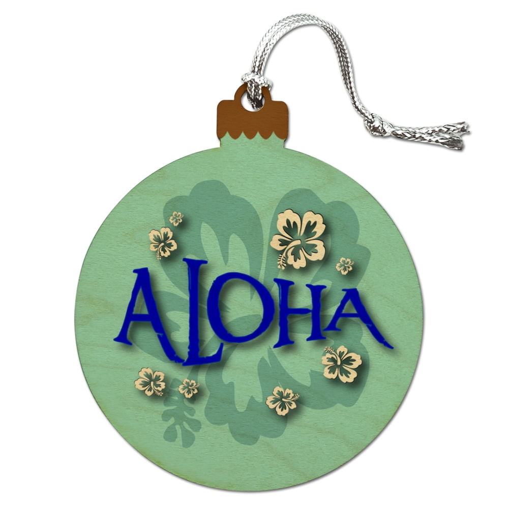 Aloha Hawaiian Greeting Hibiscus Flowers Wood Christmas Tree Holiday