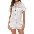 thumbnail image 5 of BLVB Satin Pajamas Set Women's Short Sleeve Tops Sleepwear Soft Silk Button Down Loungewear Comfy Pjs Shorts Set Homewear, 5 of 6